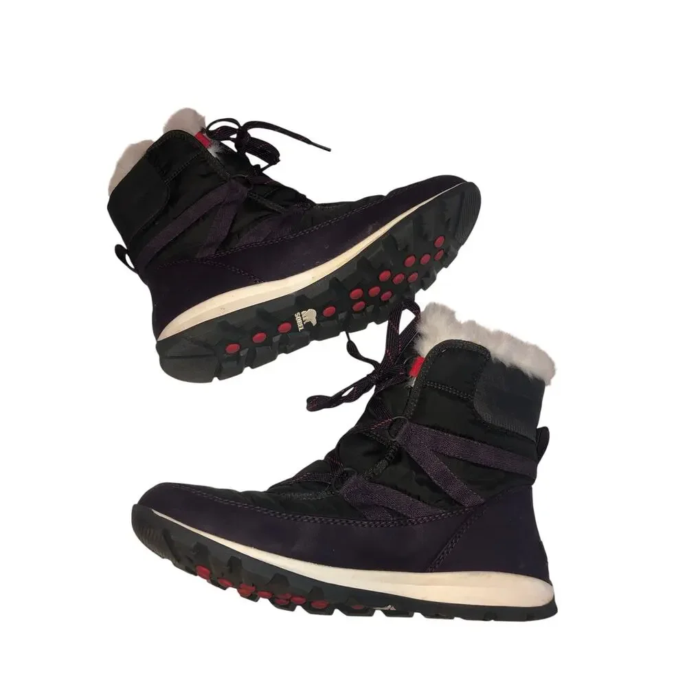 Sorel Whitney Short Lace Snow Boots Size 10 Dark Plum Waterproof Winter Gray